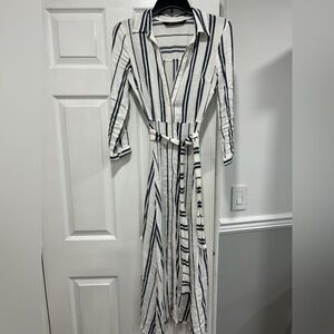 Zara Navy and White Striped Long Sleeve Dress